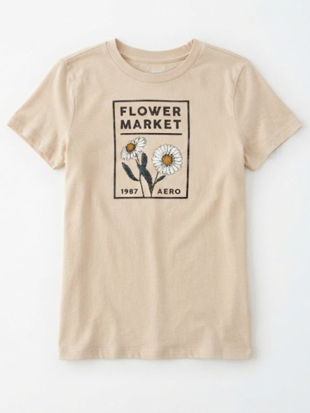Aeropostale Flower Market Daisy Graphic Tee Beige Short Sleeve Shirt